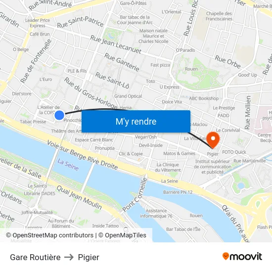 Gare Routière to Pigier map