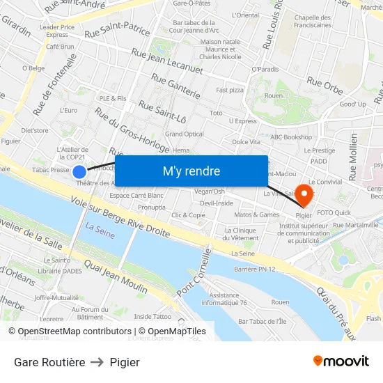 Gare Routière to Pigier map