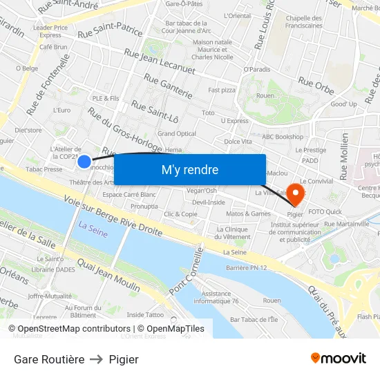 Gare Routière to Pigier map