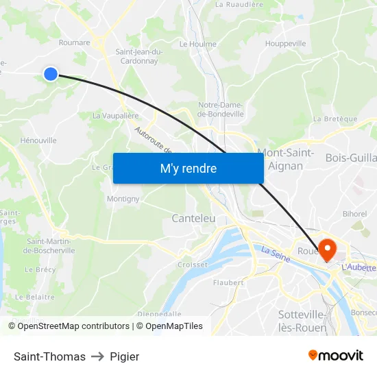 Saint-Thomas to Pigier map