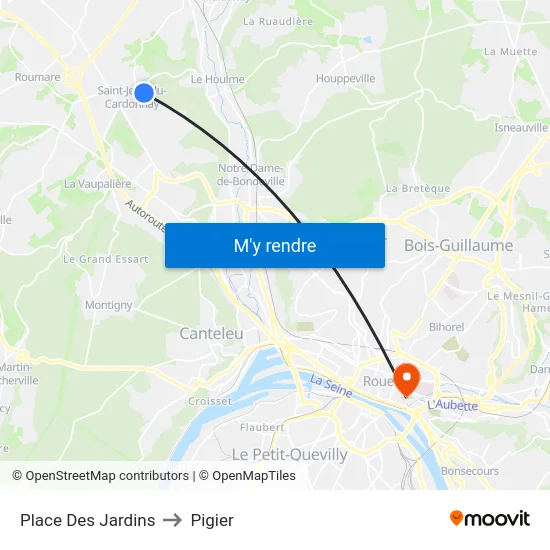 Place Des Jardins to Pigier map
