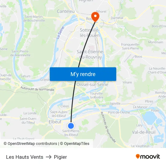 Les Hauts Vents to Pigier map
