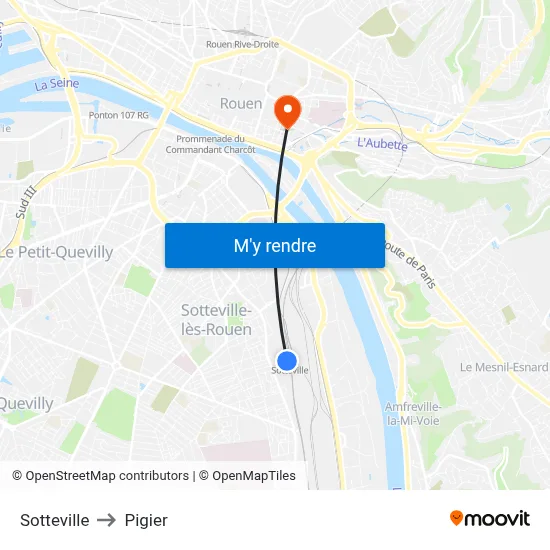 Sotteville to Pigier map