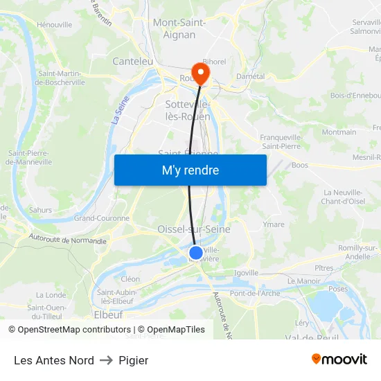 Les Antes Nord to Pigier map