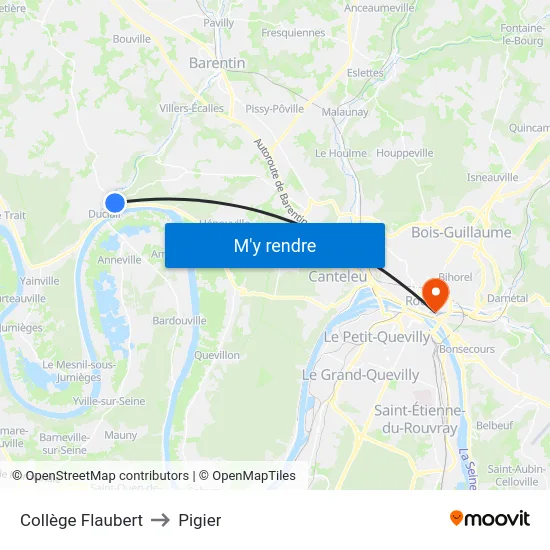 Collège Flaubert to Pigier map