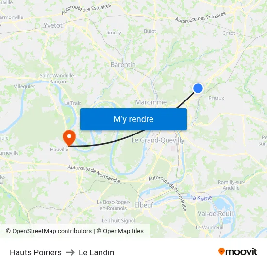 Hauts Poiriers to Le Landin map