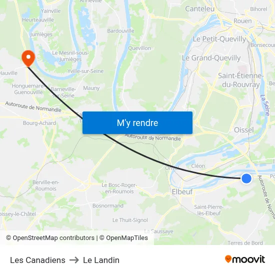 Les Canadiens to Le Landin map
