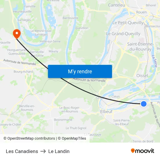 Les Canadiens to Le Landin map