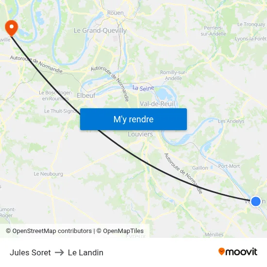 Vernon - Jules Soret to Le Landin map