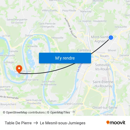 Table De Pierre to Le Mesnil-sous-Jumieges map