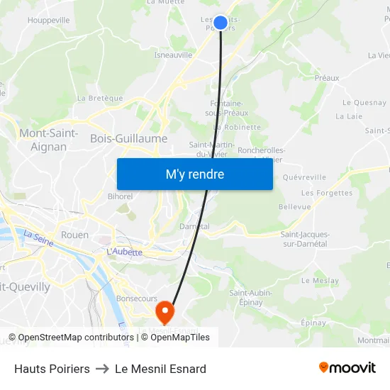 Hauts Poiriers to Le Mesnil Esnard map