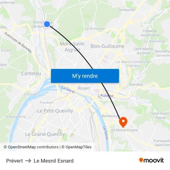 Prévert to Le Mesnil Esnard map