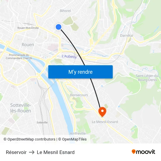 Réservoir to Le Mesnil Esnard map