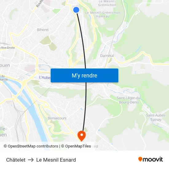 Châtelet to Le Mesnil Esnard map