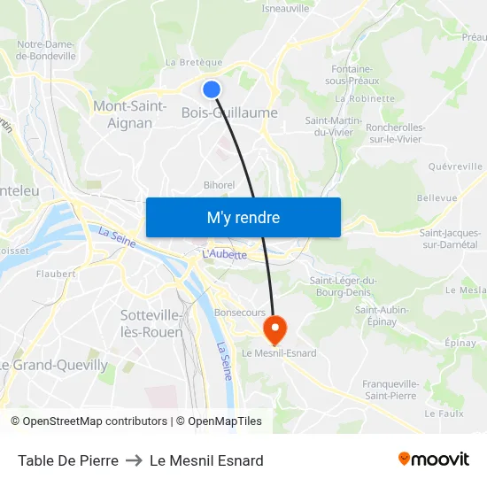 Table De Pierre to Le Mesnil Esnard map