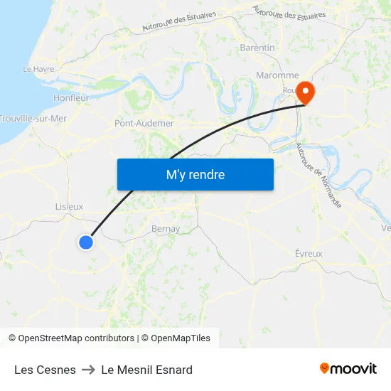 Les Cesnes to Le Mesnil Esnard map