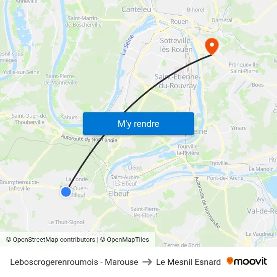 Leboscrogerenroumois - Marouse to Le Mesnil Esnard map
