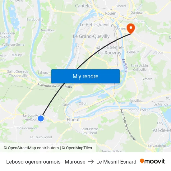 Leboscrogerenroumois - Marouse to Le Mesnil Esnard map