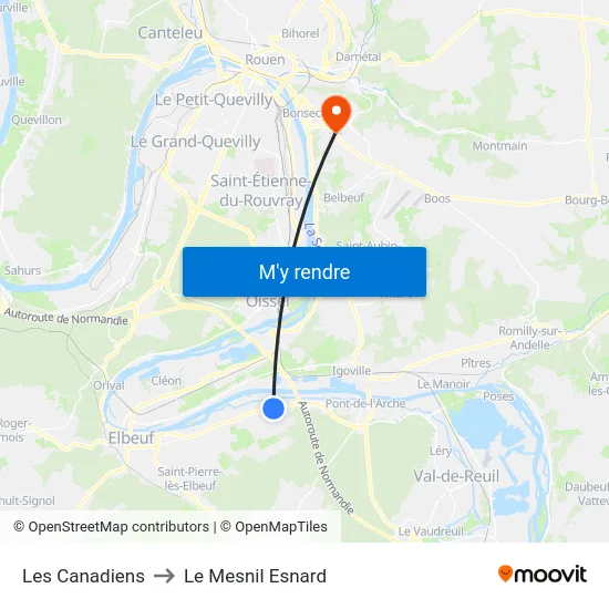 Les Canadiens to Le Mesnil Esnard map
