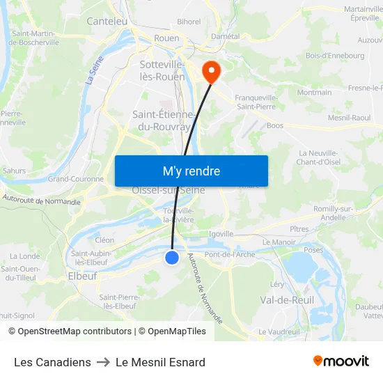 Les Canadiens to Le Mesnil Esnard map