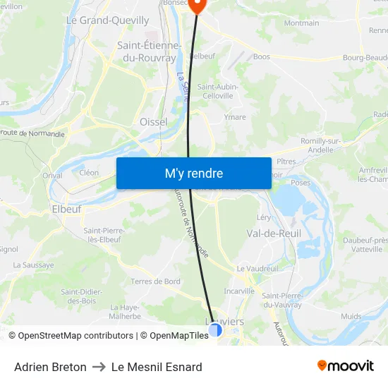 Adrien Breton to Le Mesnil Esnard map