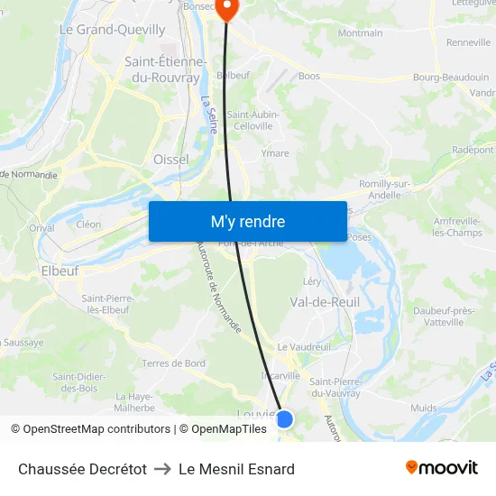 Chaussée Decrétot to Le Mesnil Esnard map