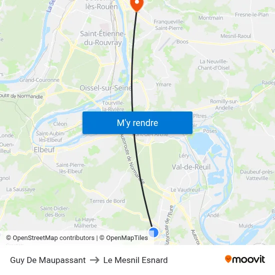 Guy De Maupassant to Le Mesnil Esnard map
