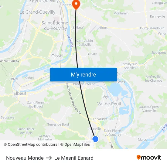 Nouveau Monde to Le Mesnil Esnard map