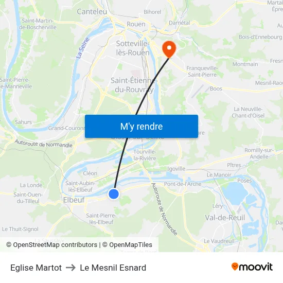 Eglise Martot to Le Mesnil Esnard map