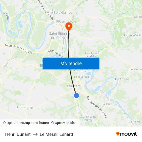 Henri Dunant to Le Mesnil Esnard map