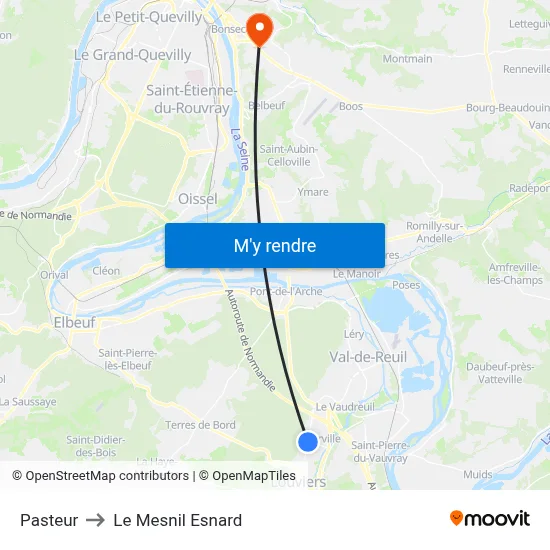 Pasteur to Le Mesnil Esnard map