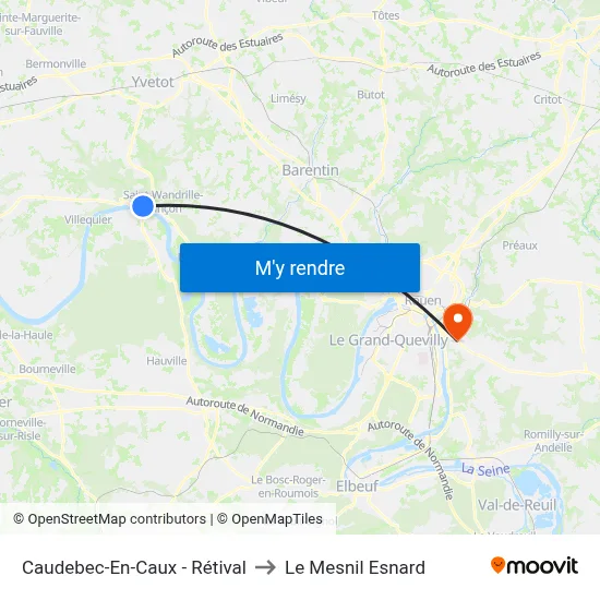 Caudebec-En-Caux - Rétival to Le Mesnil Esnard map