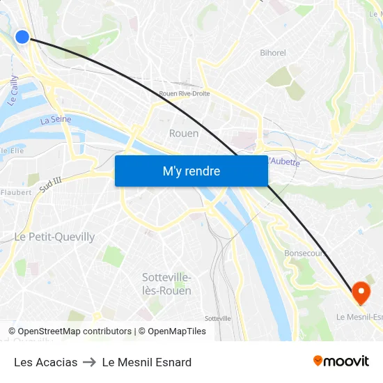 Les Acacias to Le Mesnil Esnard map