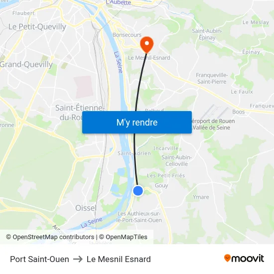 Port Saint-Ouen to Le Mesnil Esnard map