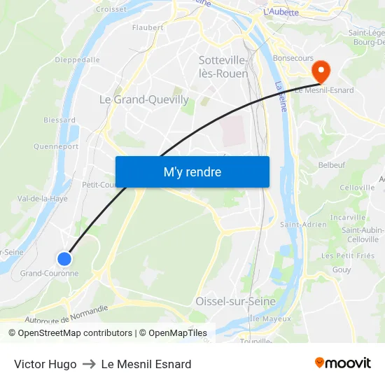 Victor Hugo to Le Mesnil Esnard map