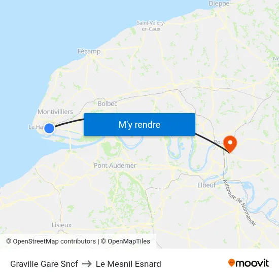 Graville Gare Sncf to Le Mesnil Esnard map