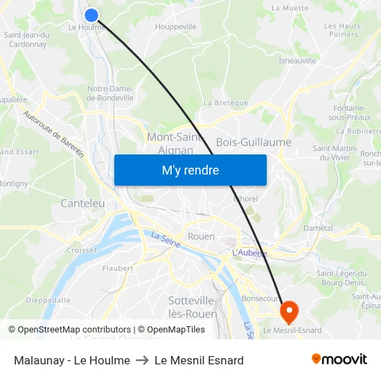 Malaunay - Le Houlme to Le Mesnil Esnard map
