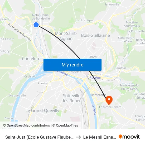 Saint-Just (École Gustave Flaubert) to Le Mesnil Esnard map