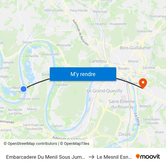 Embarcadere Du Menil Sous Jumiege to Le Mesnil Esnard map