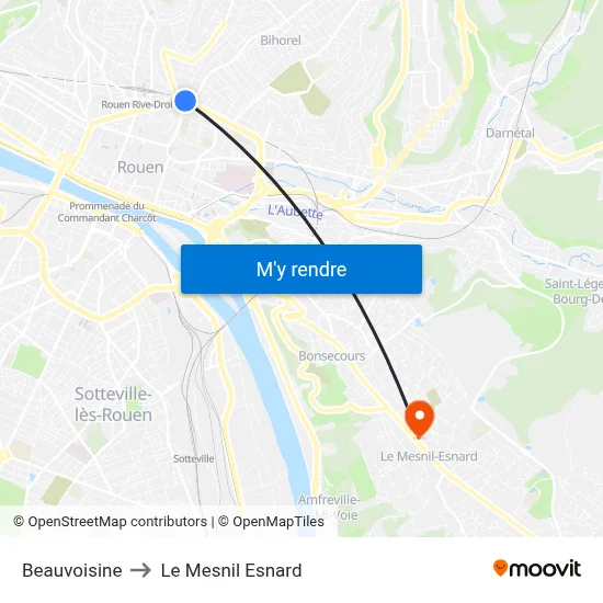 Beauvoisine to Le Mesnil Esnard map