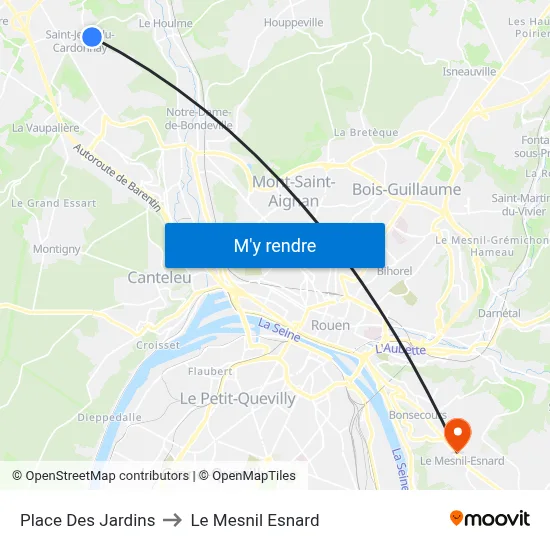 Place Des Jardins to Le Mesnil Esnard map
