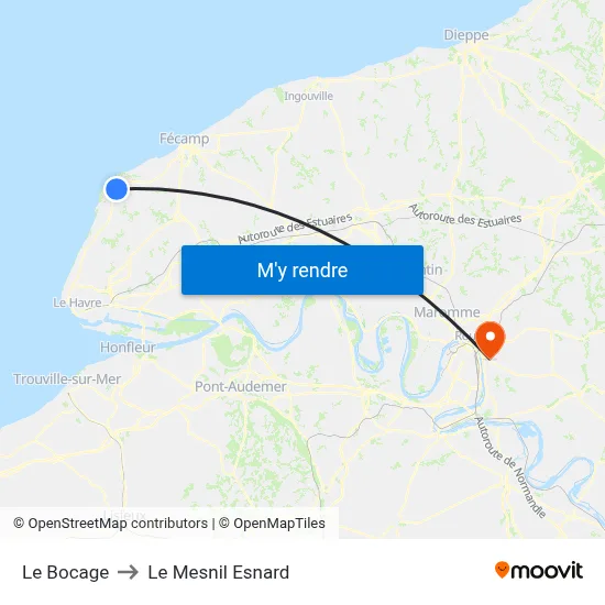 Le Bocage to Le Mesnil Esnard map