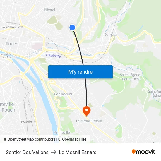 Sentier Des Vallons to Le Mesnil Esnard map