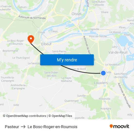 Pasteur to Le Bosc-Roger-en-Roumois map