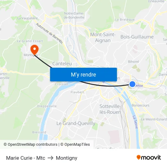 Marie Curie - Mtc to Montigny map