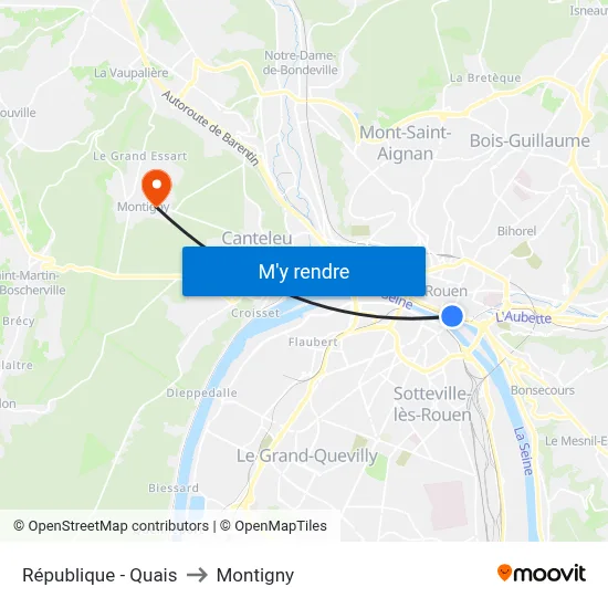 République - Quais to Montigny map