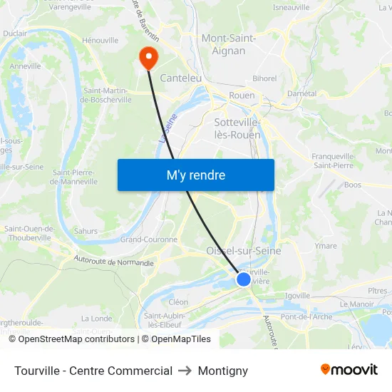 Tourville - Centre Commercial to Montigny map