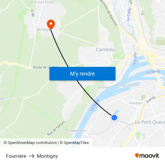 Fourrière to Montigny map
