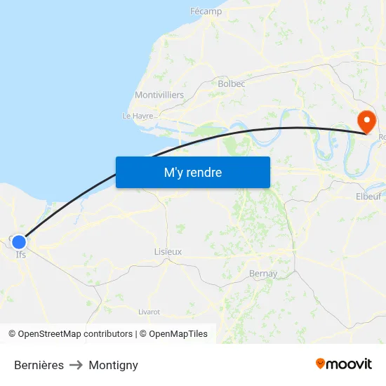 Bernières to Montigny map