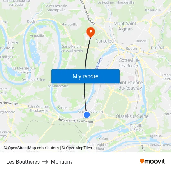 Les Bouttieres to Montigny map